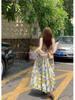 Oil Painting Style Japanese Floral A-line Summer Dress with Suspender and Tube Top Design