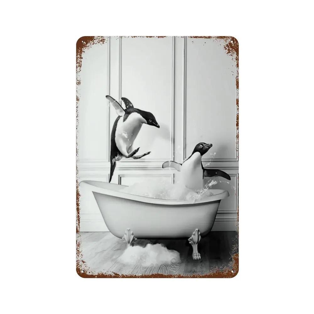 Funny Animal Posters Metal Tin Sign Plaque Dog Monkey Reading Newspapers Decorative Plates For Toilet Bathroom Wall Art Decor