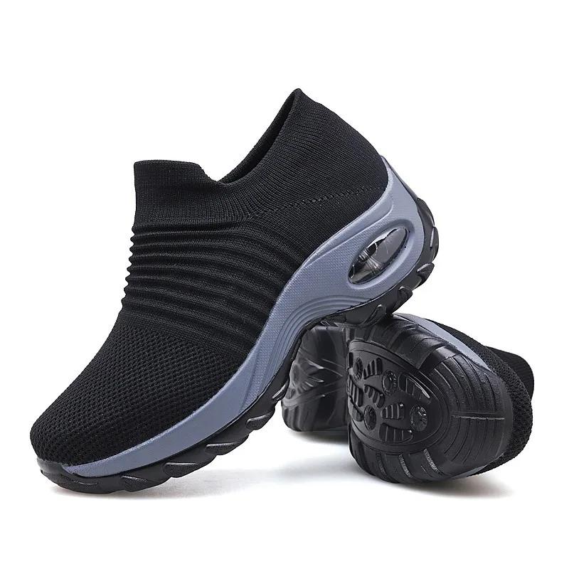 Ladies Sneakers  Casual Shoes Mesh Round Shap Air Cushion Color Matching Breathable Non Slip Women Flat  Large Size 44