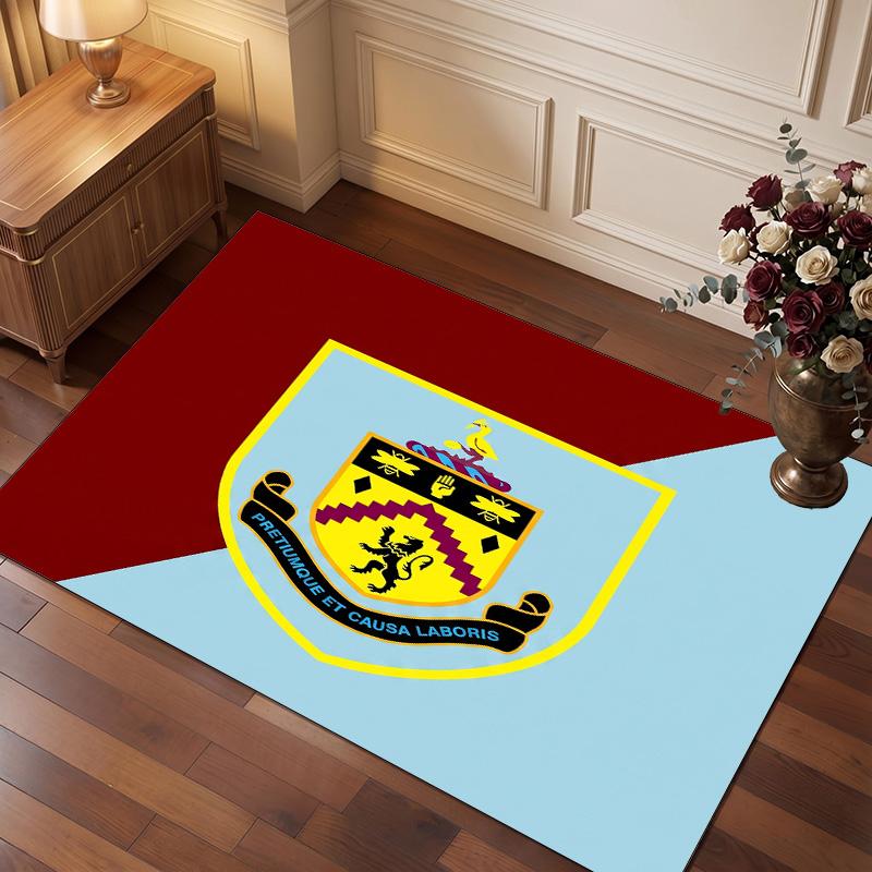 Burnley Football Print Crystal Velvet Rug, Comfortable Water Absorbent Non Slip Indoor Floor Carpet