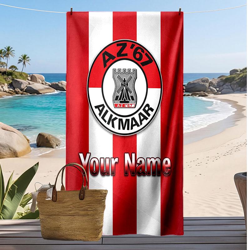 AZ Alkmaar Personalized Printed Beach Towel Soccer Logo Support Custom Name Text Absorbent Towel For Sport Travel Special Gift