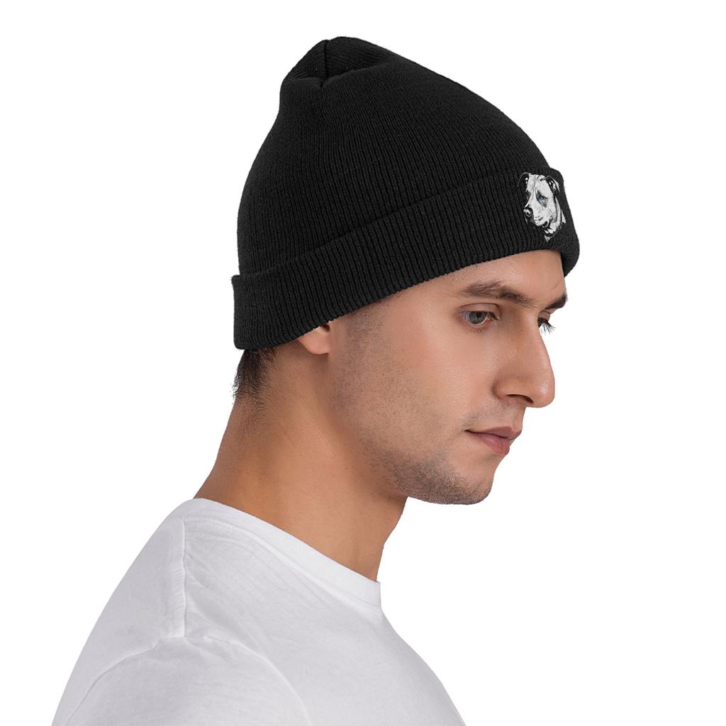 Minimalist Line Pitbull with Blue Eyes Warm Knitted Cap Winter Knit Bonnet Hat Skullies Beanies Hip Hop Caps for Unisex