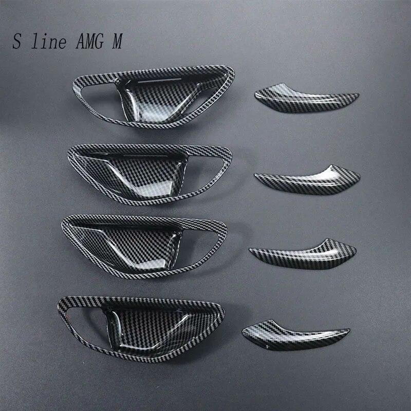 Carbon Fiber Car Interior Door Armrest Handle Cover Trim Door Bowl Frame Stickers For Mercedes Benz C E Class W205 W213 GLC X253