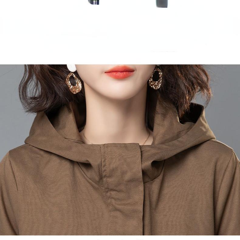 Lining Windbreaker Women Mid-length Loose Korean Fashion 4xl Autum Spring Trench Coat Women Jacket Hooded