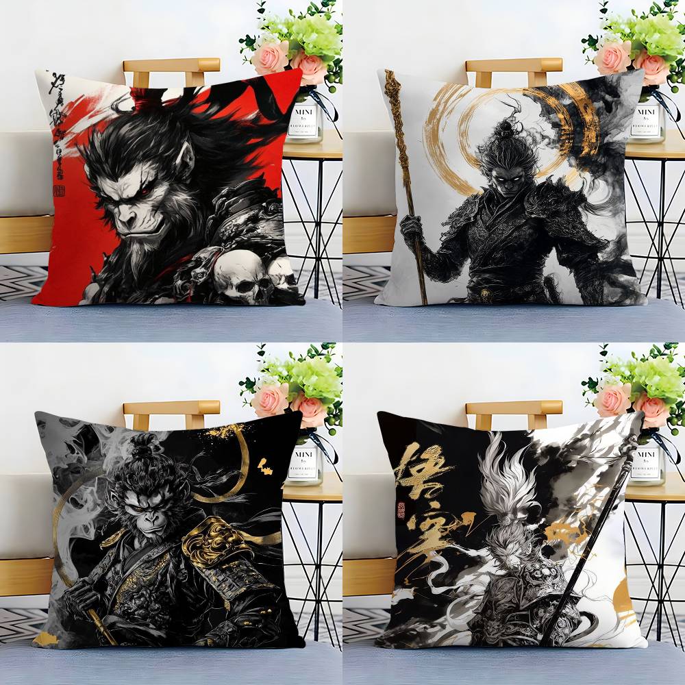 Black Myth Wukong Pillow Case Plush Fabric Soft Double Sided Print Sofa Cushion Cover Throw Pillow Covers
