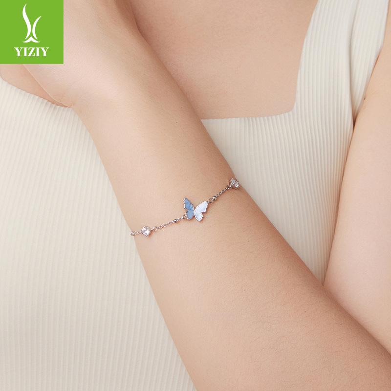 Blått Oljedråpe Sommerfugl Armbånd Dame Grenseoverskridende Enkelt Mori S925 Sterlingsølv Armbånd Smykker