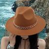 Performance Hat Thick Chain Decor Dome Solid Color Jazz Hat Wide Brim Retro Photo Prop Fedora Winter Autumn Panama Cap