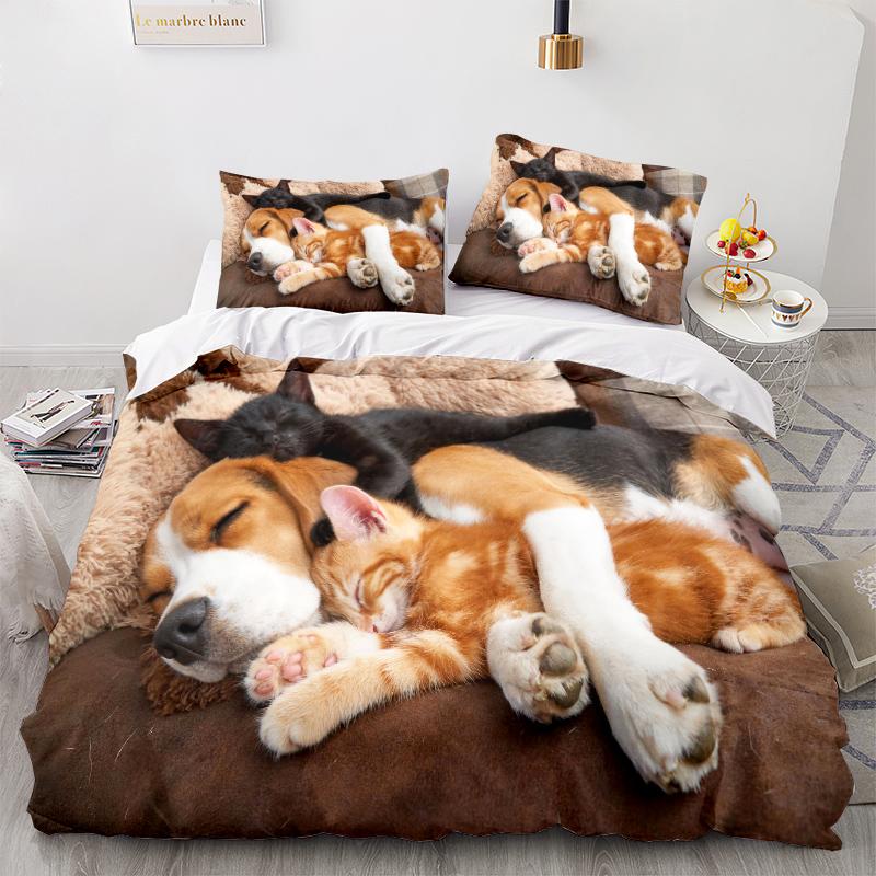 Bettwäsche-Set mit 3D-Haustiermuster, Tierhund, Bettbezug, 2/3 Mikrofaserstoff, AU/EU/US/UK/DE, volle Größe, weicher, schnell trocknender Heimanzug