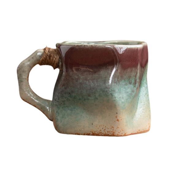 Handgjord Keramisk Mugg 320ml Vintage Te Kaffekopp med Rottinghandtag Kreativ Spiraldesign Gradientglasyr Drickvaror Heminredning Gåvor