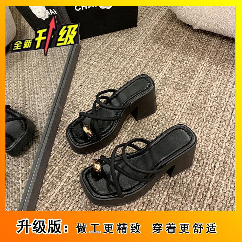 Fashion women's high-heeled outer wear versatile cool slippers women's 2025 summer new Internet celebrity thick heel thick bottom toe
