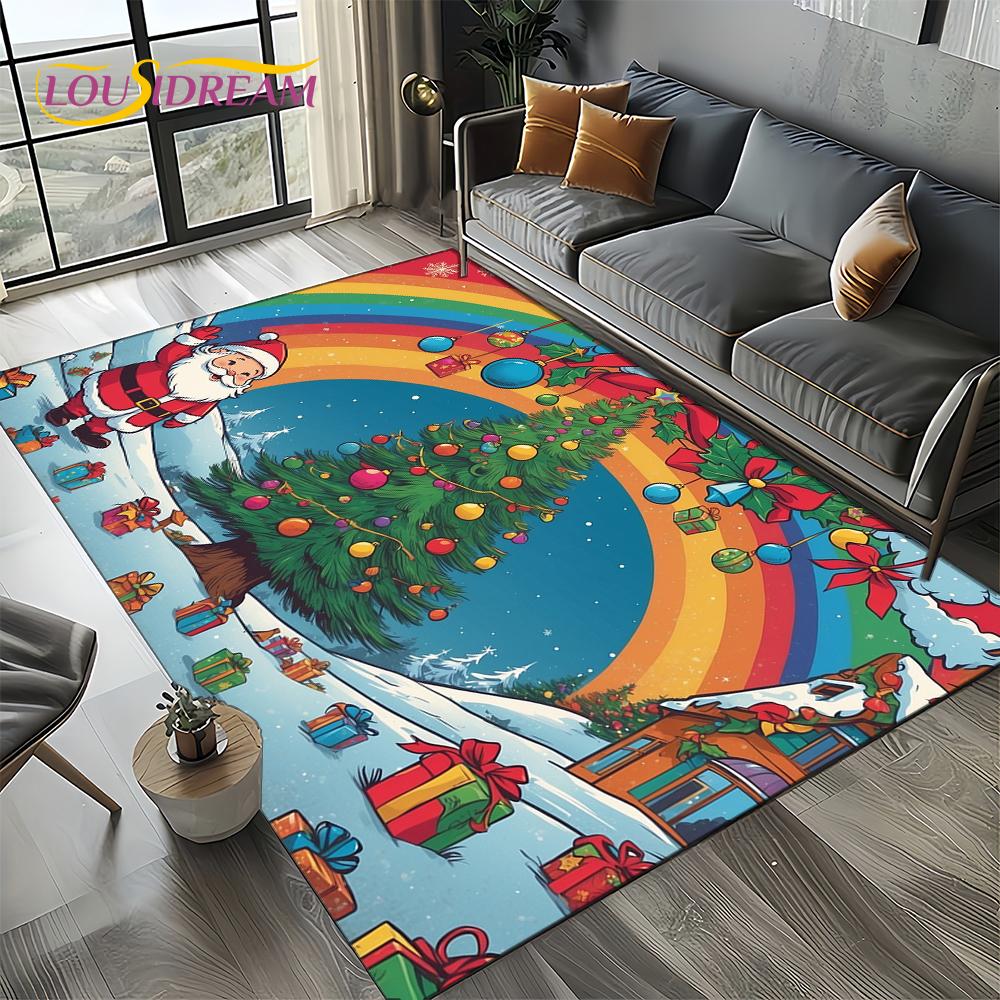 2025 Frohe Weihnachten Baum Weihnachtsmann, Neujahr Märchen Geschenk Teppich für Zuhause Schlafzimmer Sofa Fußmatte Dekoration, Rutschfeste Bodenmatte