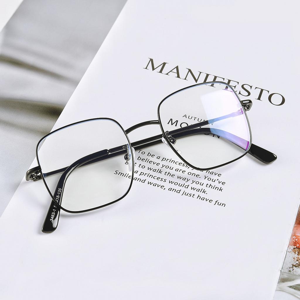 Glasses 3463 Round Face Metal Square Full Frame Retro Large Frame Flat Mirror