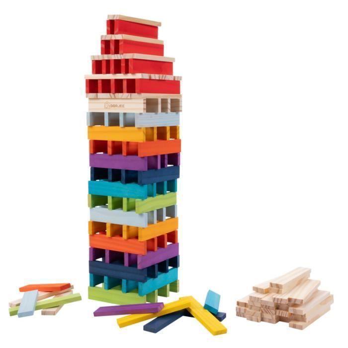 Holzbaukasten Kinder 200 Teile - DORJEE - Bunte Stapelplättchen - Lernspiel ab 3 Jahren