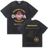 T-shirt Vintage Lavé Olympia Gym Squelette Fitness Impression Double Face Hommes Femmes Décontracté Coton Vêtement Décontracté