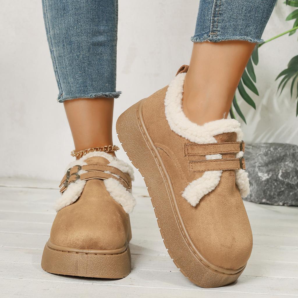Winter Buckle Round Toe Comfortable Flat Bottom Casual Women's Boots Fashionable New Suede Thick Bottom Anti Slip Snow Boots
