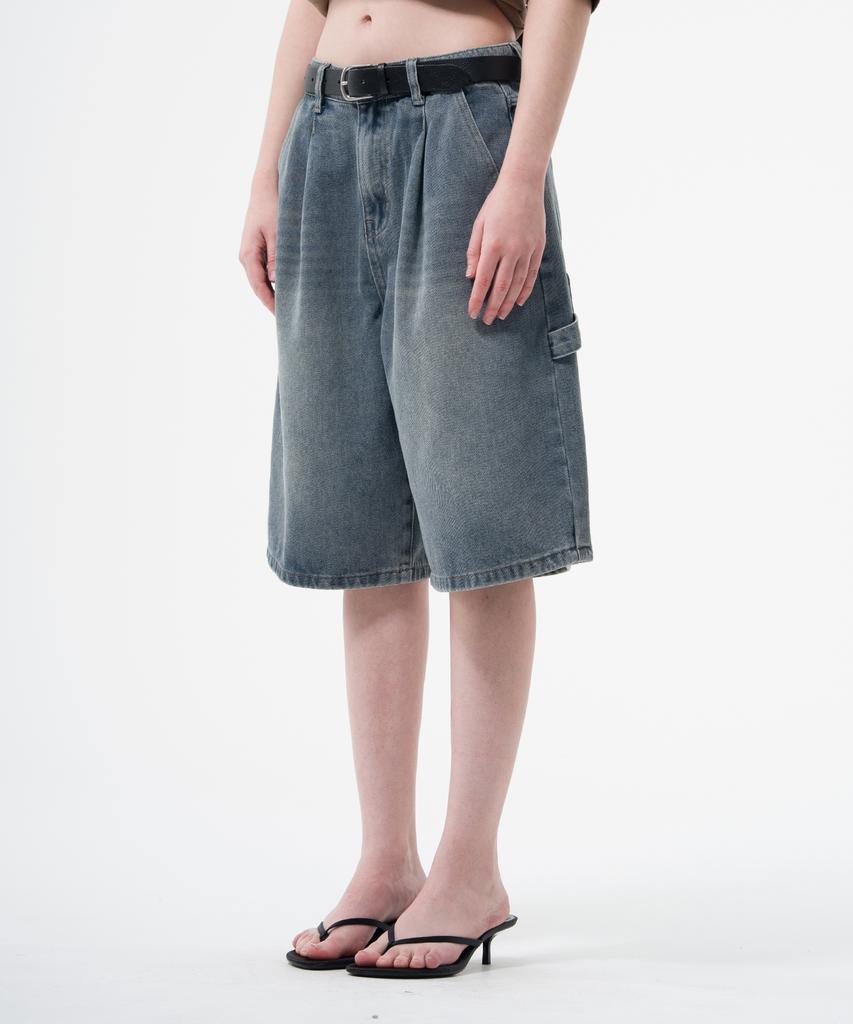 Descheuis Everyday Single-Pleat Carpenter Bermuda Denim Pants Vintage Blue (Type A)