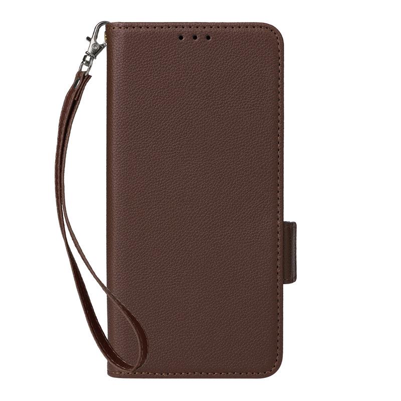 Compatible Leather Flip Case with Card Slot & Lanyard for VIVO Y38/Y58/Y200i 5G; Lychee Grain Design.