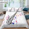Saxophone Duvet Cover Set Rotating Musical Notes Bedding Set Musical Instrument Retro Jazz Music Theme Twin Quilt Cover For Kids
