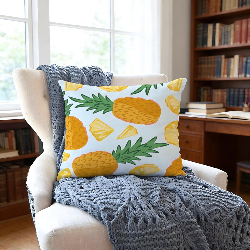 Pineappleillustration Cushion Cover Anti-Dust Mite Short Plush Pillowcase - Invisible Zipper Silky Soft Sofa Cushion Cover