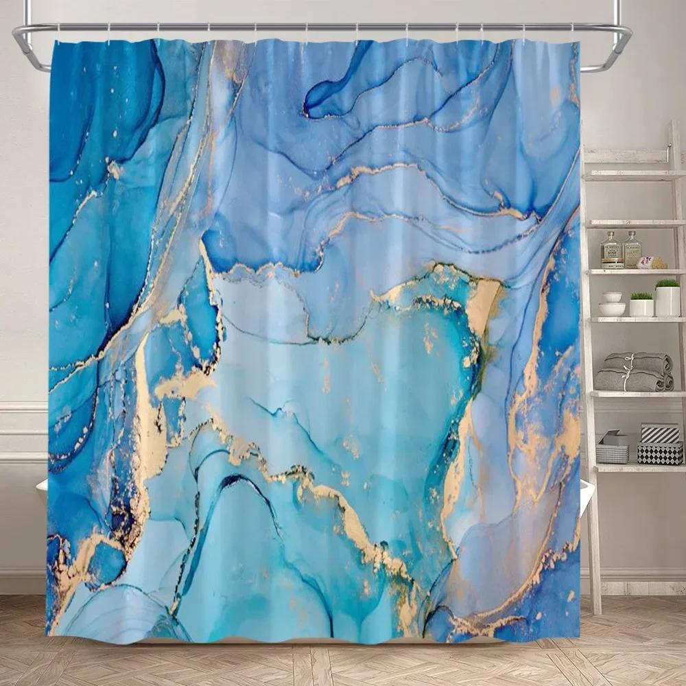 Abstract Pink Marble Shower Curtain Set Gold Textured Modern Geometric Ink Art Bathroom Decor Door Rug Bath Mat Toilet Lid Cover