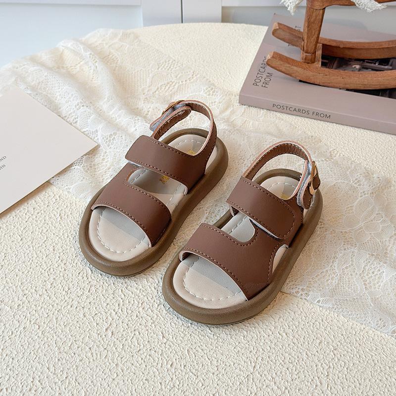 Girls' New Style Flip-flops for Casual Wear, Boys' Magic Fastener Soft-soled Beach Shoes