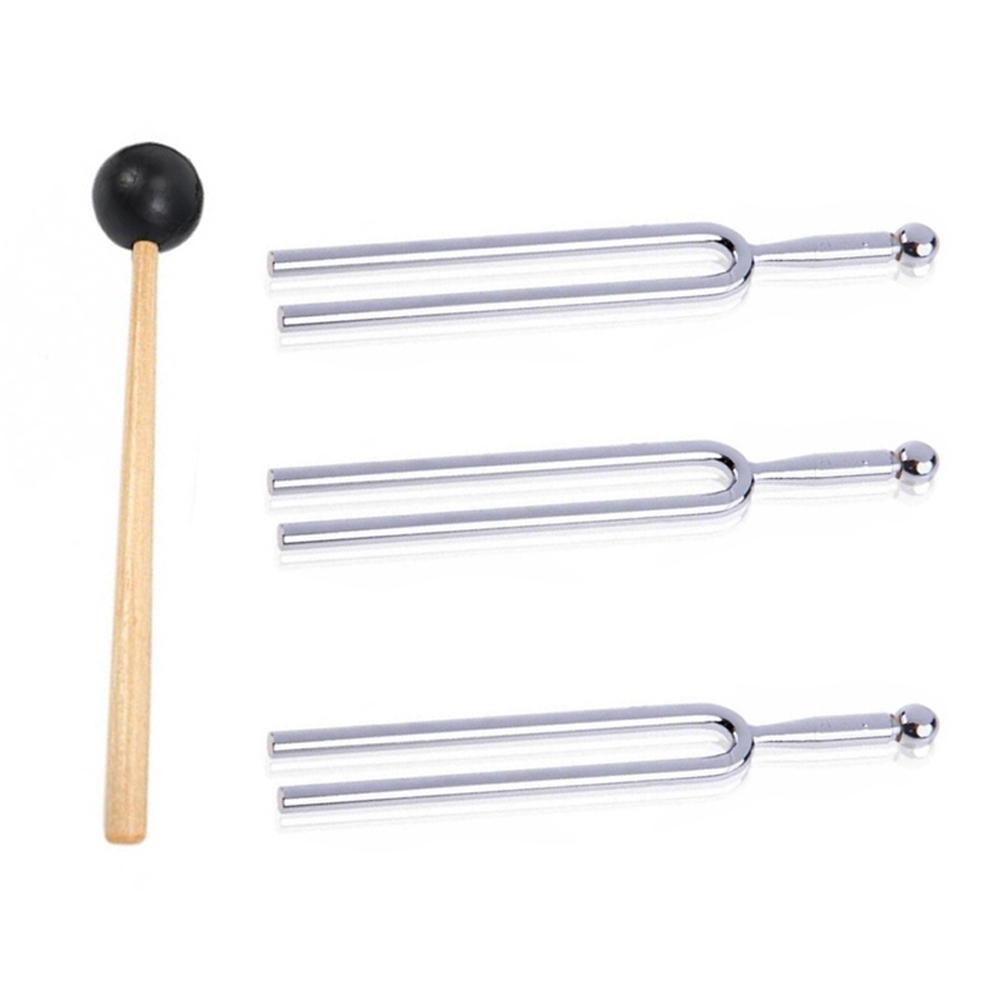 3pcs A440HZ Stainless Steel Guitar Tuning Fork for Guitar / Violin / Piano with 1 Piece Silicone Hammer