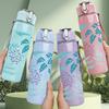 1PC Blue Fern Leaf Texture 750ml Color Plastic Sports Water Bottle Leakproof Flip Straw Lid Suitable for Sports Office Home Use
