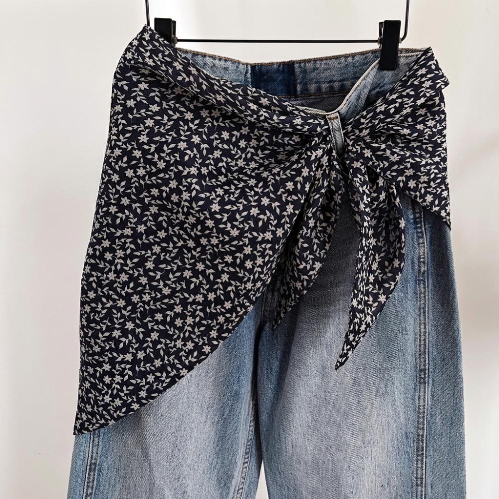 Imitation Seide Damen Seidenschal Cashew Blumen Ethno-Print Dreiecksschal Gürtel Y2K Streetwear Schürze Wickelrock