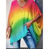 Plus Size Casual T-Shirt, Damen Plus Ombre Print Fledermausärmel V-Ausschnitt, leicht dehnbar, übergroßes T-Shirt