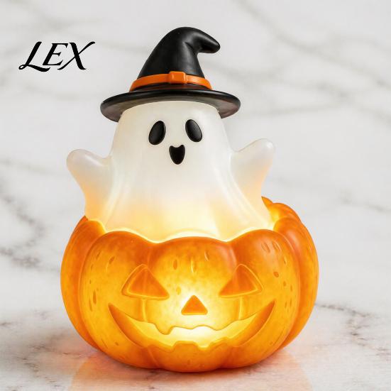 Cute Halloween Bedroom Lamp Light Up Ghost Decoration, Small Statue Night Light, LED for Kids Room Resin Table Decoration Indoor, Kitchen Tiered Tray