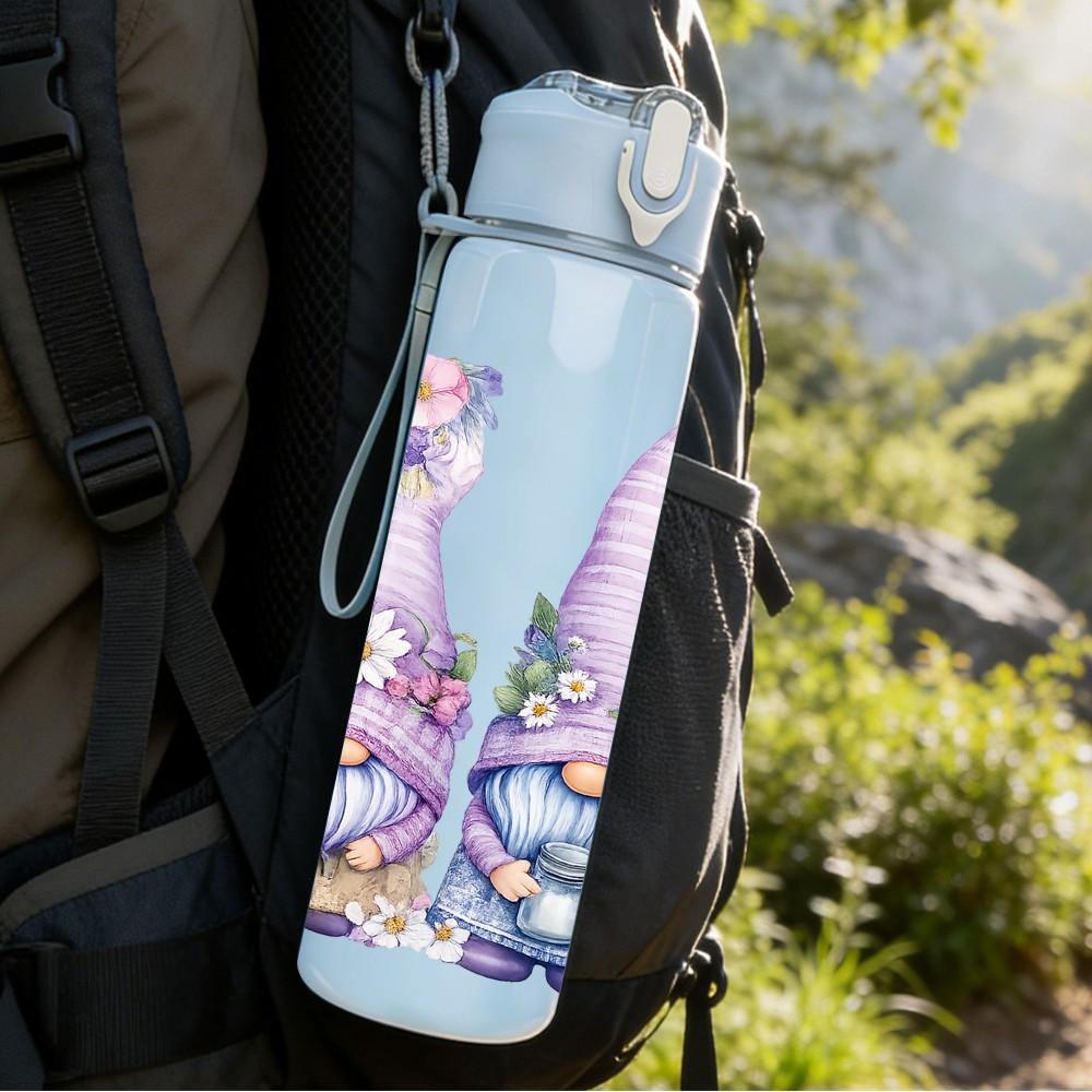 1PC Three Cute Gnome Christmas Cartoon 750ml Color Plastic Sports Water Bottle Leakproof Flip Straw Lid Suitable for Sports Office Home Use