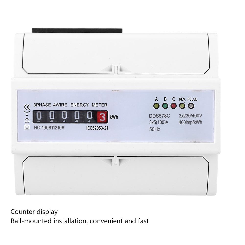 3-fase 4-leder 380V AC Energimåler DIN-skinne Wattmeter Elektrisitet Puls Teller