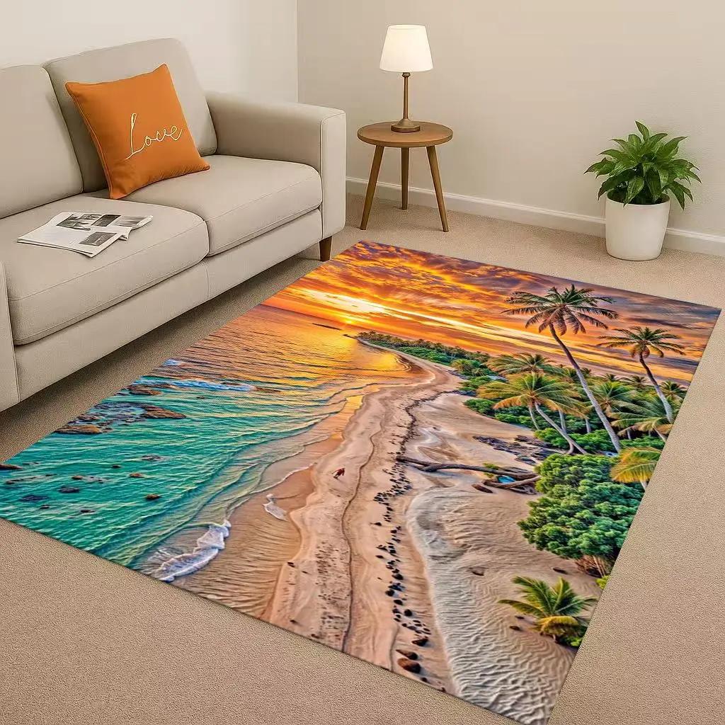 Fairy Tale Natural Scenery Sea Sky Tree Living Room Non-Slip Area Rug Soft Carpet for Bedroom Sofa ,Easy Clean Home Doormat