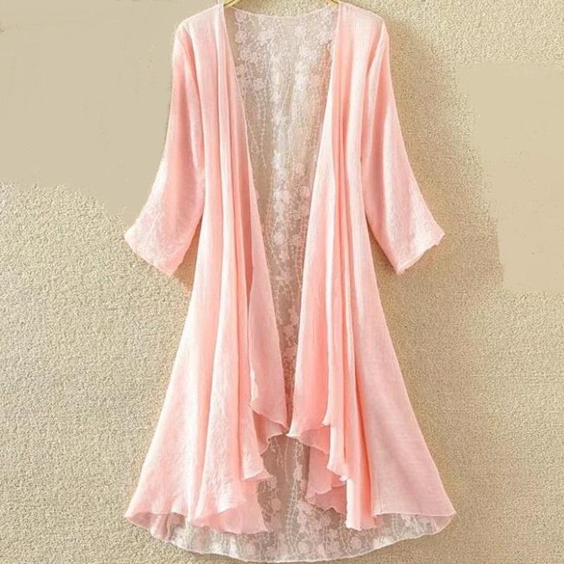Spring Summer Sun Protection Clothing Embroidery Cardigan Solid Color Women Clothes Lace Cardigans Long Sleeve Women Thin Coats