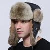 Fur Hat Men Thick Warm Bomber Natural Rabbit Fur Ushanka Winter Warm Trapper Ear Hats