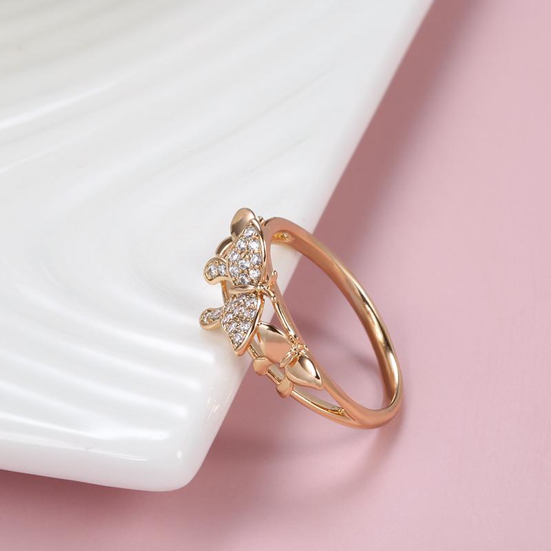 Rose Gold Color Butterfly Rings For Women Micro Wax Inlay Natural Zircon Ring Fashion Daily Fine Jewelry New