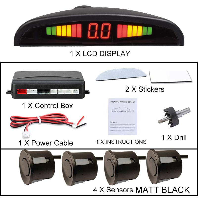 New LED Parking Sensor System Backlight Parktronic Monitor Display Kit Backup Detector Assistant 4 Probes
