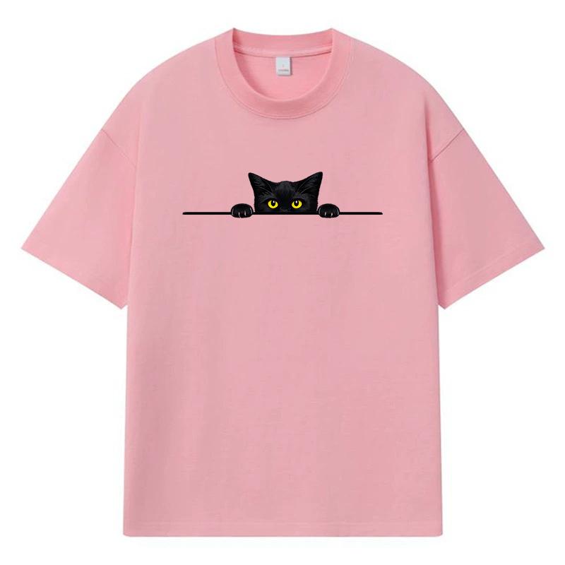 2026 Black Cat Printed Graphic Y2k Harajuku Streetwear 100% Cotton T Shirt Casual Oversized Summer Men T-shirt
