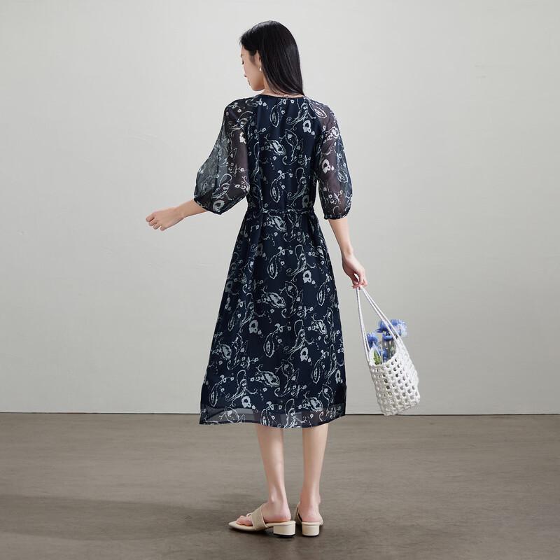 SOFSIL Elegant Printed V-Neck Midi Dress