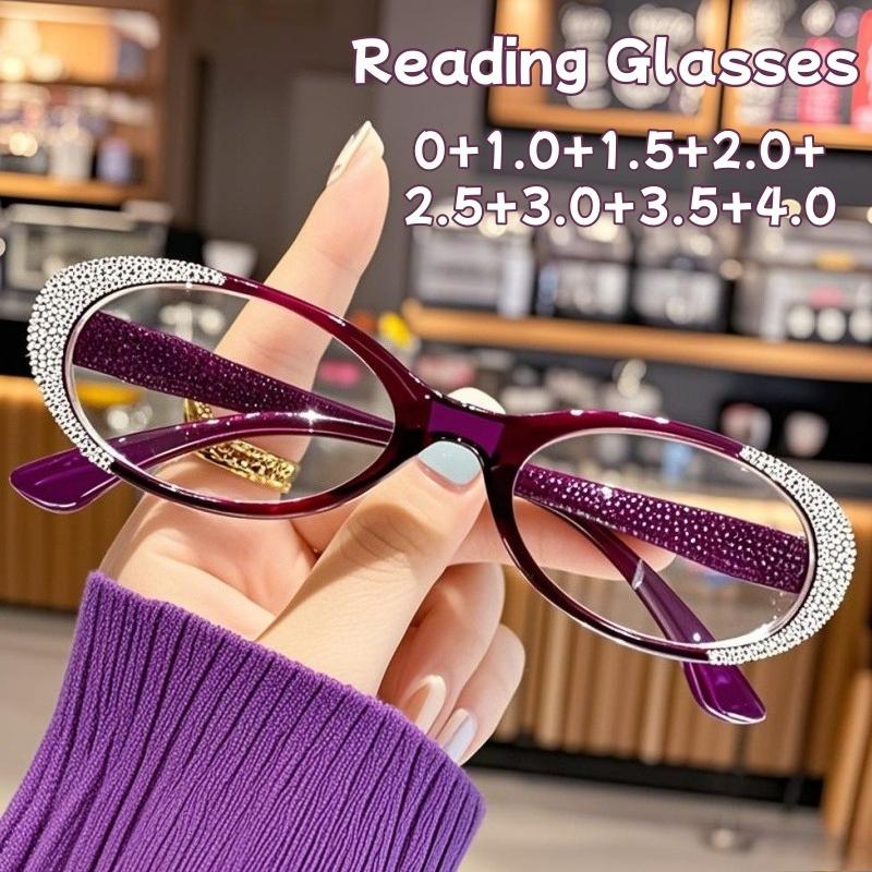 Diamonds Ladies Fashion Small Frame Anti-Blue Light Presbyopia Glasses Transparent Lenses Luxury Elderly Reading Glasses