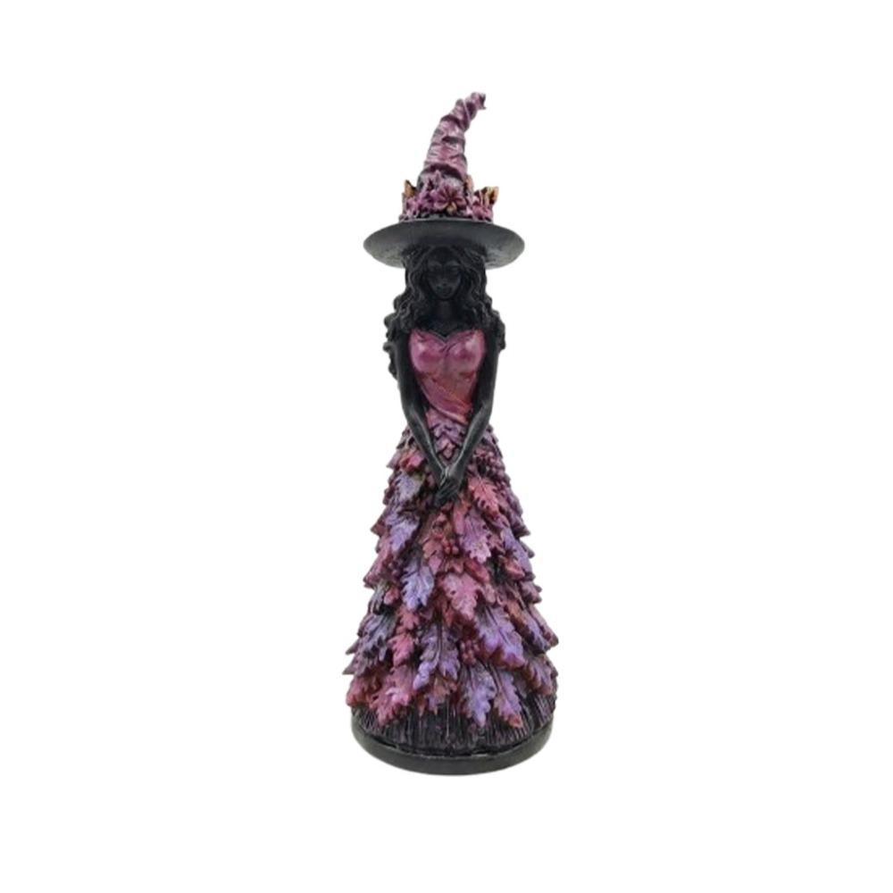 Vintage Autumn Witch Figurine Leaf Gown Whimsical Leaf Witch Resin Ornament Gothic Stable Base Halloween Witch Statue