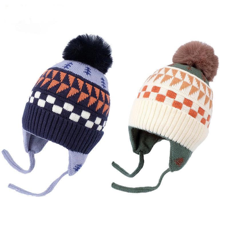 Kinder Winter Wollmütze mit Ohrenklappen: Warmer, winddichter Jacquardstrick für Herbst und Winter