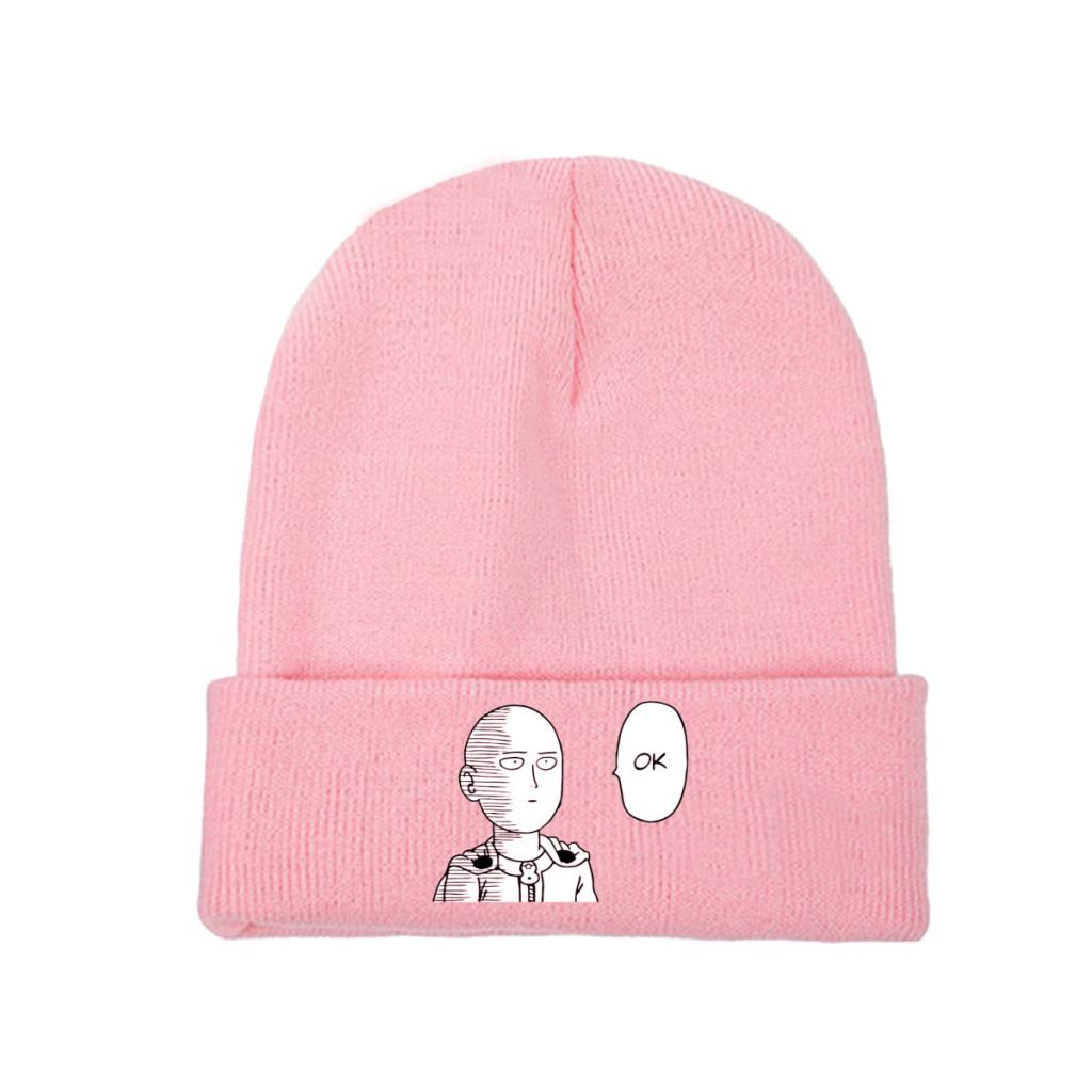 One Punch Man Knitted Hat Women's Unisex's Beanies Autumn Winter Hats Saitama OPM Oppai Anime Manga Crochet Melon Cap