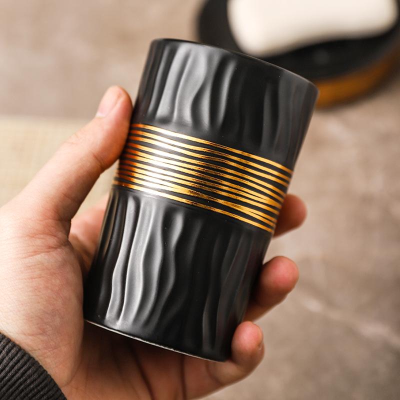 Black Gold Ceramic Lotion Bottle Bathroom Supplies Ceramic Mouthwash Cup Luxury Hotel Bathroom Toiletries Set Press Bottle