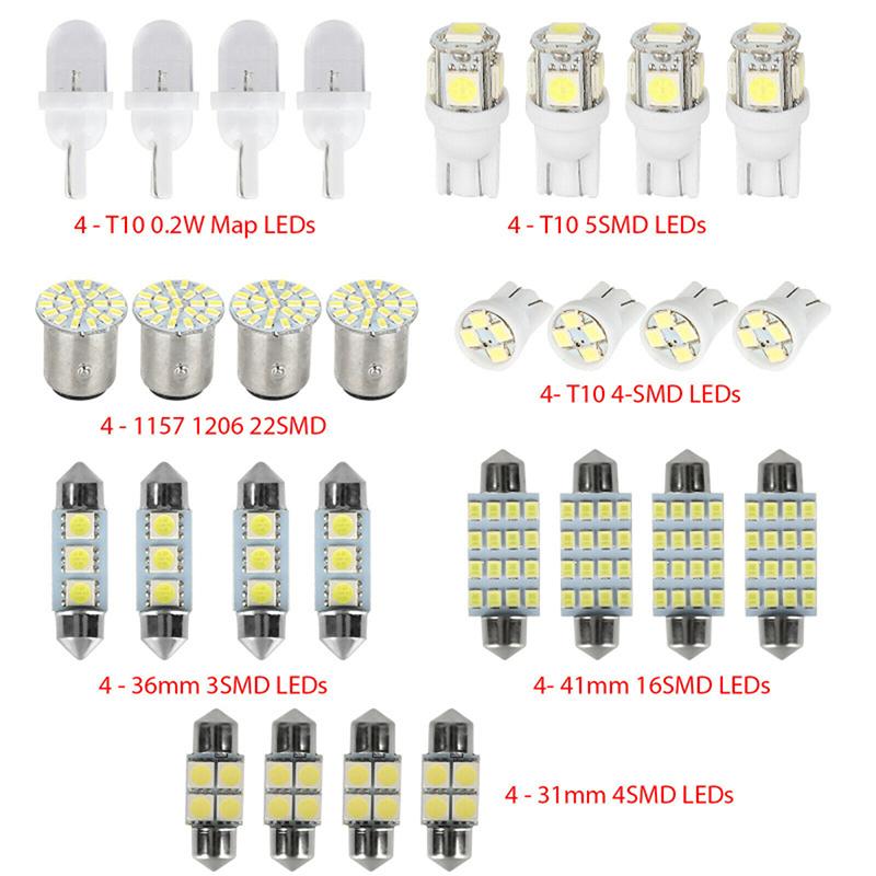 28Pcs/Set Car Interior White Led Light Dome License Plate Mixed Lamp Bulbs