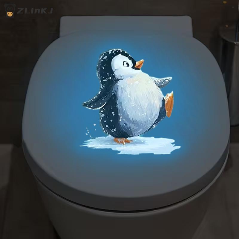 Glow In The Dark Toilet Stickers Cartoon Frog Penguin Design Removable Waterproof Bathroom Wall Sticker Home Decor