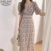 Bloemenprint Hoge Taille V-hals Damesjurken Elegante 2020 Zomermode Jurken Met Korte Mouwen