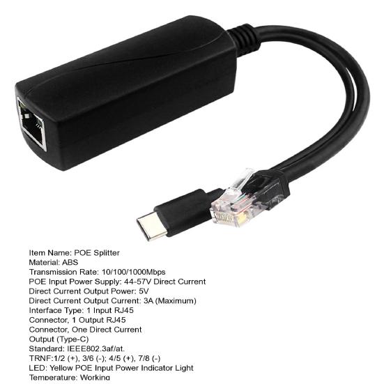Gigabit POE Splitter 5V 3A Type-C RJ45 Συμβατό με IEEE802.3af/at 10/100/1000Mbps Power Over Ethernet Splitter Adapter για Κάμερα Ασφαλείας CCTV
