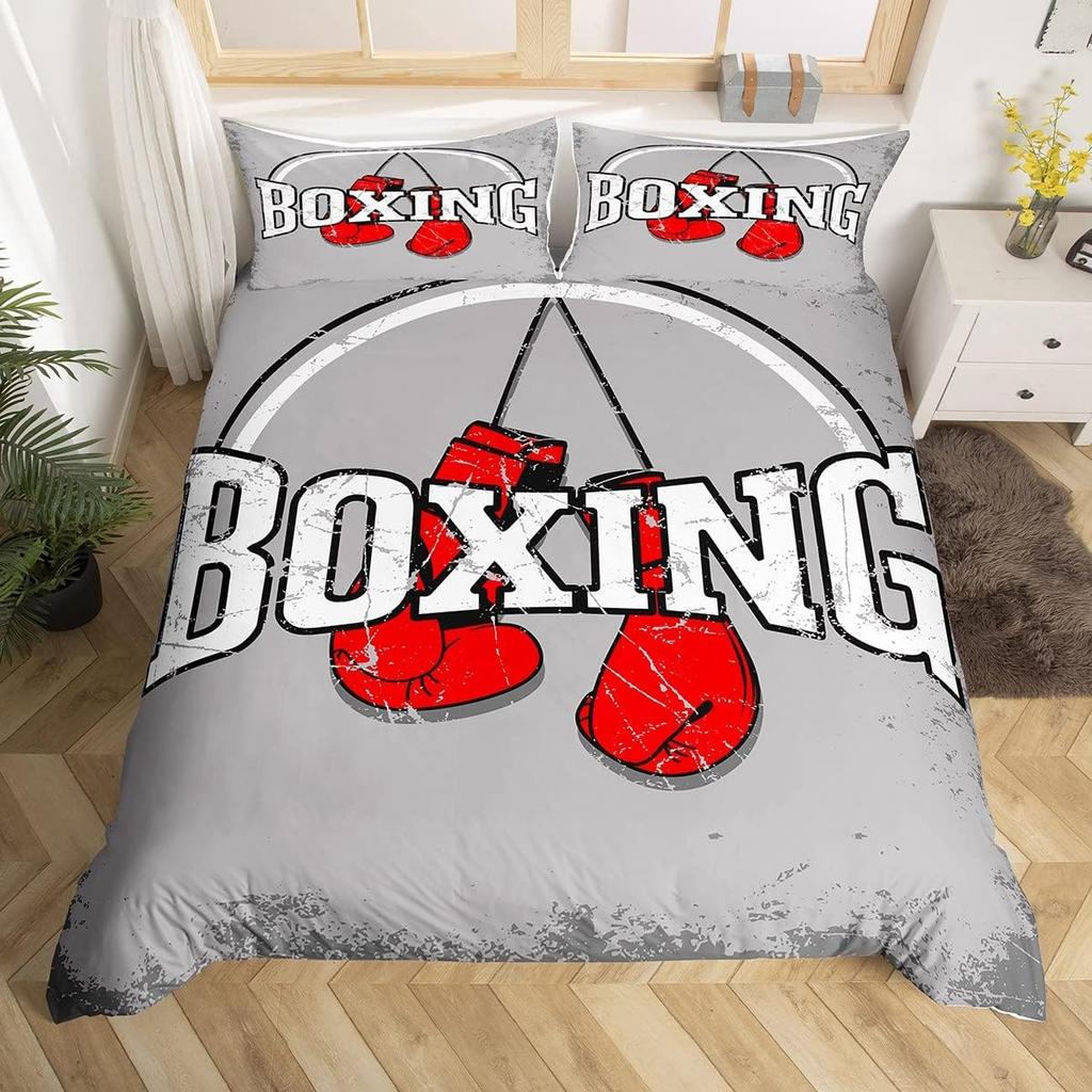 Boy Boxing Duvet Cover Twin Queen,Sports Games Theme Bedding Set Boxing Gloves Comforter Cover For Kids Teens Boxing Player Room