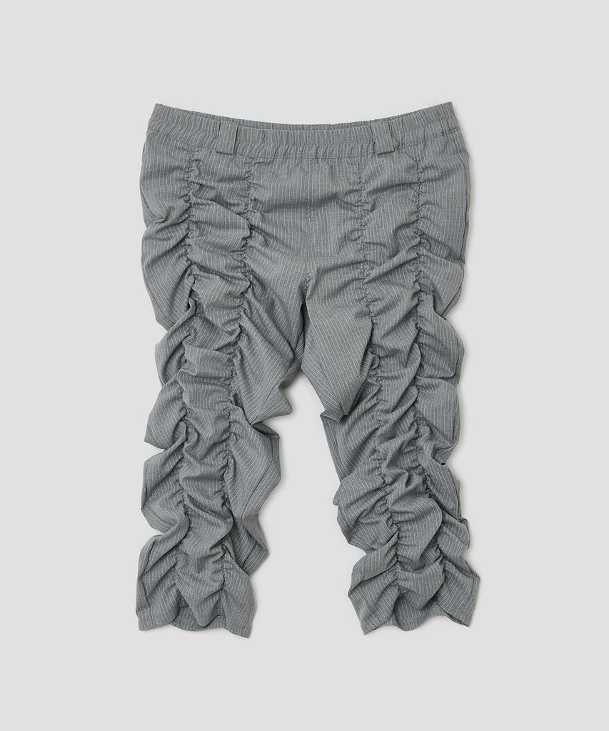 Taibseobiseu Shirred Texture Capri Pants [Gray]